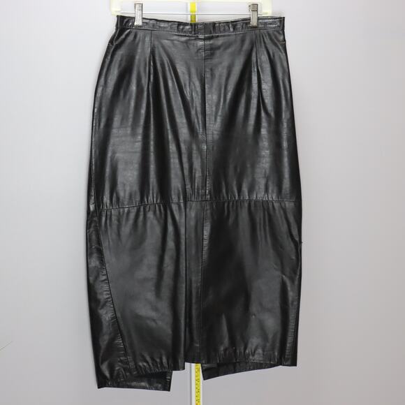 Vintage S & U Fashions Black Leather Midi Skirt Size 14 Y2K runs small (12) - Picture 1 of 5